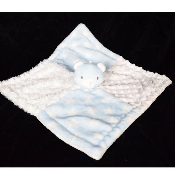 Baby Essentials Lovey Plush Blue Bear Blanket 4-Square Pattern Blue & White - Picture 6 of 14